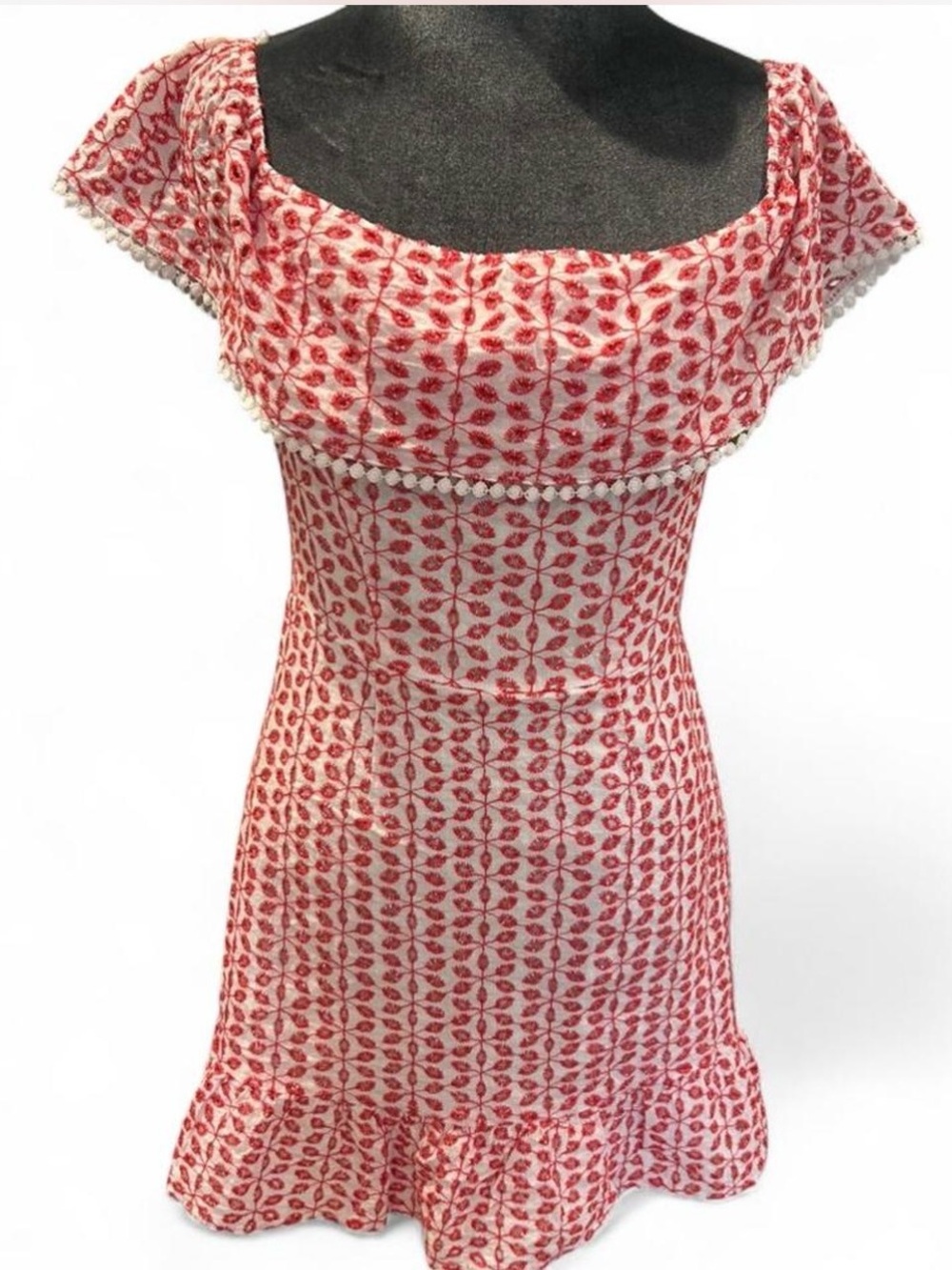Red Eyelet Off-Shoulder Summer Dress Size 9
